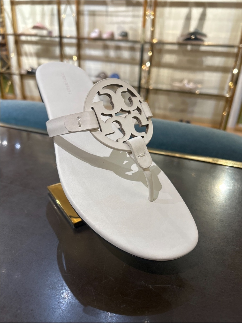 Tory Burch Miller Leather Thong Sandal White Color